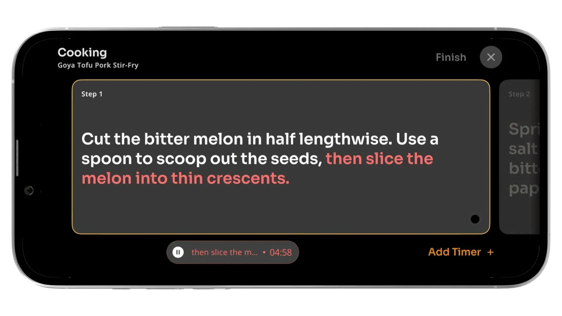 Step-by-step cooking instructions interface