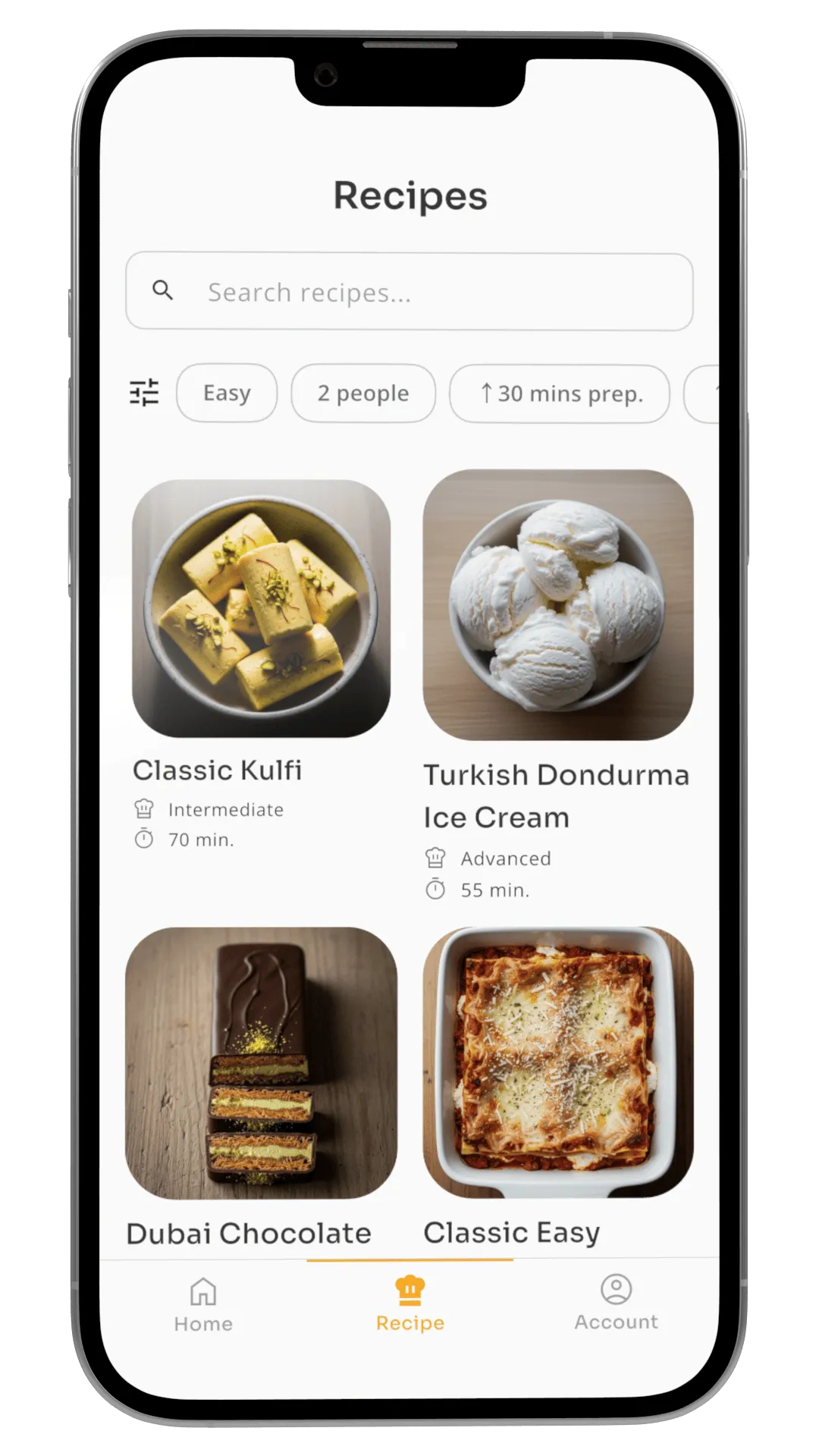 Saved recipes mockup